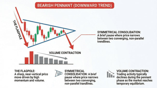 Bagaimana Cara Bearish Pennant Berlaku