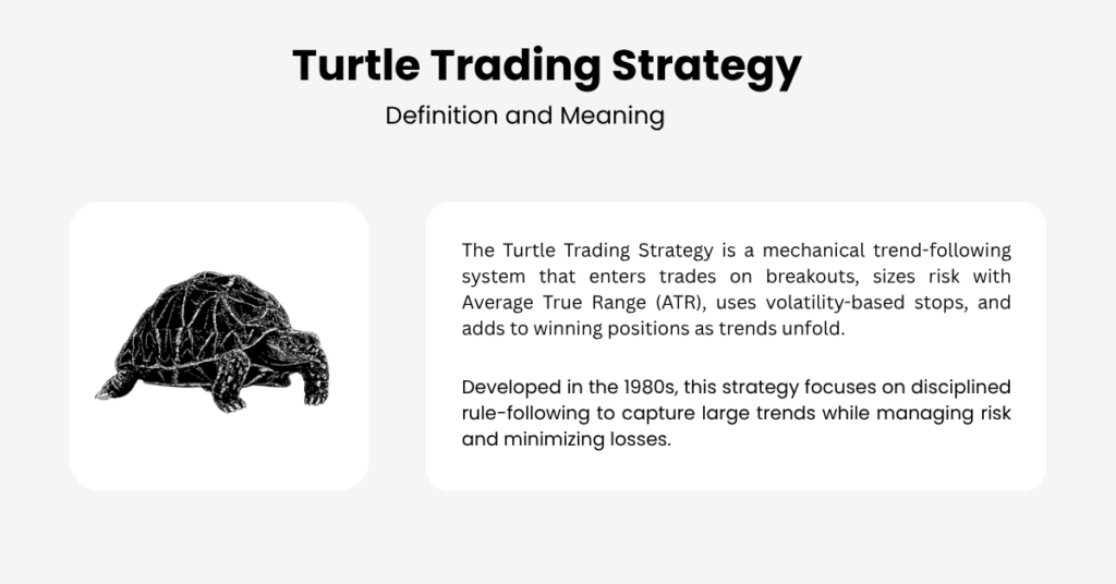 The turtle trading strategy is described as a simple trend approach that enters on breakouts, sizes risk with ATR, uses 2N stops. - Ultima Markets